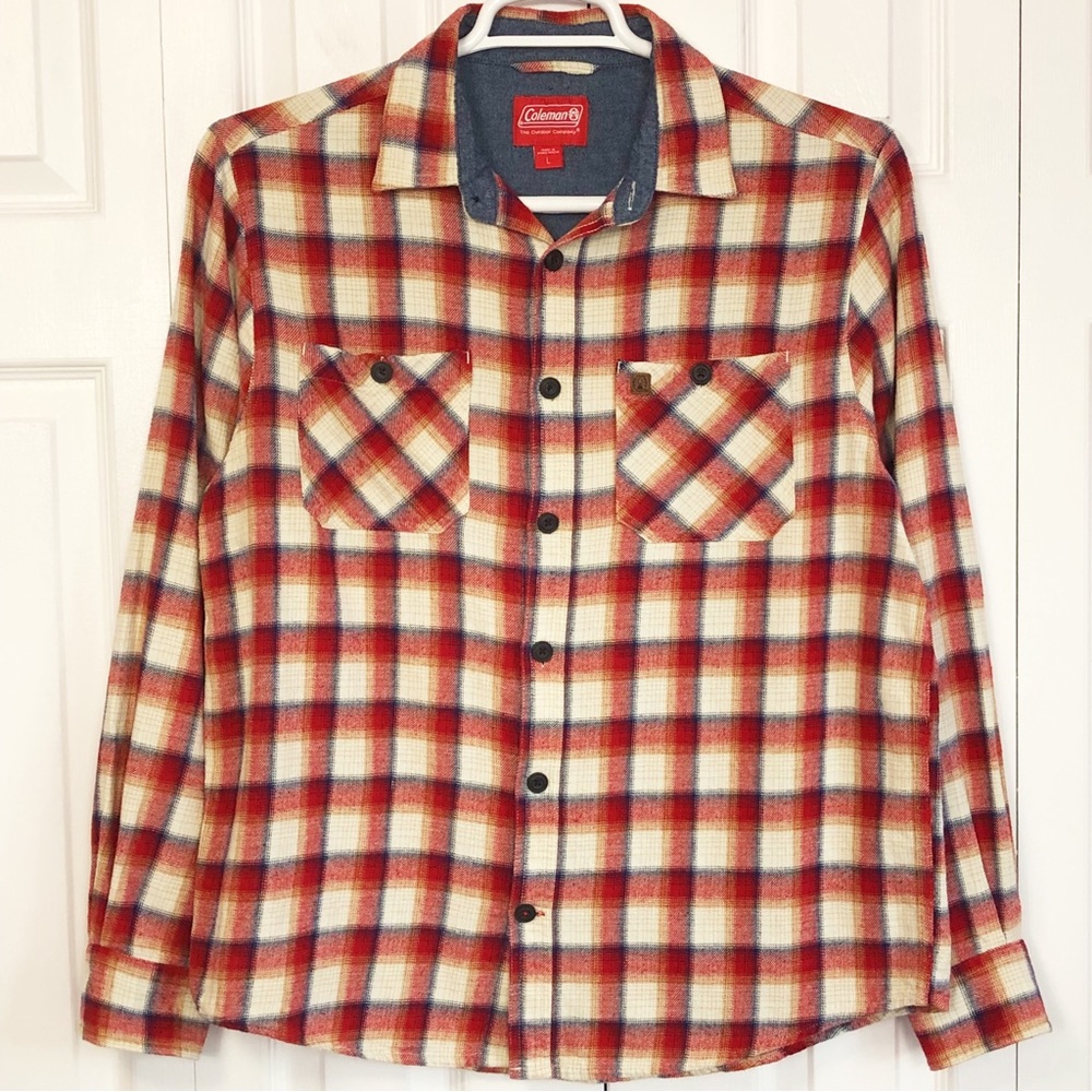 Coleman Men's Red Plaid Flannel Long Sleeve Button Down Shirt Large